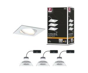 Paulmann 93678 Luminaria empotrable LED Nova Plus, set de 3, cuad., orientable, 3x6,8 W reg., foco empotrable, blanco mate, Spot, aluminio, 2700 K