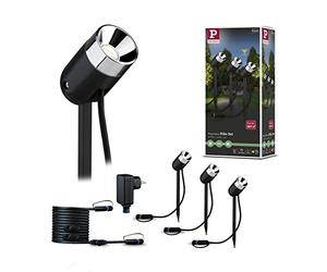 Paulmann 94242 Juego básico foco Plug & Shine Pike, luminaria exterior LED, redonda, incl. 3x2,2 W, regulable, antracita, plástico, 3000 K blanco cálido