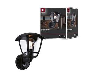 Paulmann 94647 Luminaria exterior aplique Classic Curved con det.movim. IP44 cuadrada máx. 12 W negro, lumin.ext., plástico, luminaria de jardín E27