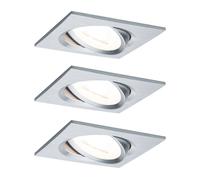 Nova Set de focos LED empotrables Angular (L x An x Al: 8,4 x 8,4 x 4,5 cm, Plata, 3 ud., Blanco cálido, Intensidad regulable)