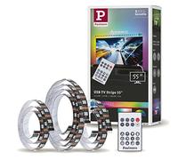 Paulmann Lámpara LED Stripe USB para TV 78880, 55 pulgadas, 2 m, 60 LEDs/M Dynamic Rainbow RGB, incluye 1 tira de luz regulable de 3,5 vatios de plástico negro