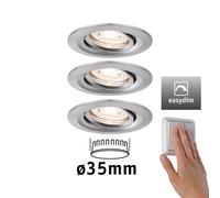 Paulmann 92973 Luminaria empotrable LED Nova Mini Plus Coin, set de 3, red., orientable 3x4,2 W EasyDim, acero mate, alu., blanco cálido 2700 K 126 W