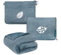 PAVILIA Juego de Manta y Almohada de Viaje, Manta de avión compacta 2 en 1, Bolsa Suave, artículos Esenciales de Viaje para Vuelo de Adultos, Manta portátil con Agujero para el Brazo, Accesorios de
