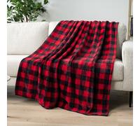 PAVILIA Manta a Cuadros para sofá | Manta Decorativa de Franela Suave de Forro Polar Rojo y Negro a Cuadros | Microfibra Ligera cálida y acogedora | 50 x 60 Pulgadas