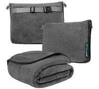 PAVILIA Manta/cojín de Viaje, Set 2 en 1 Suave, compacta y Plegable, Esencial para avión y Coche, Accesorios y Regalos para viajeros con Correa para Equipaje o Mochila, 60 x 43 cm, Gris