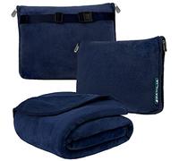 PAVILIA Manta/cojín de Viaje, Set 2 en 1 Suave, compacta y Plegable, Esencial para avión y Coche, Accesorios y Regalos para viajeros con Correa para Equipaje o Mochila, 60 x 43 cm, Azul Marino