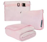 PAVILIA Manta/cojín de Viaje, Set 2 en 1 Suave, compacta y Plegable, Esencial para avión y Coche, Accesorios y Regalos para viajeros con Correa para Equipaje o Mochila, 60 x 43 cm, Rosa