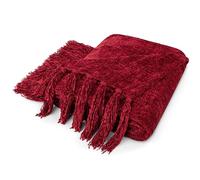 PAVILIA Manta de felpilla con Flecos con borlas, Manta Decorativa de tamaño Individual con Textura Aterciopelada para sofá Cama, Manta de Punto Suave, Sedosa, acogedora, Ligera, Color Rojo Vino, 60 x