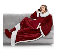 PAVILIA Manta de forro polar con mangas, bolsillos para los pies para mujeres, hombres y adultos, manta de felpa para llevar, bata cálida para acurrucarse, ideas de regalo acogedoras para esposa, mamá