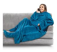 PAVILIA Manta de forro polar con mangas y bolsillos para los pies para mujeres y hombres adultos, manta de felpa portátil, chal, cálida manta para abrazar, abrigo, acogedora idea de regalo, verde