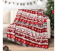 PAVILIA Manta de Navidad | Cobija de Forro Polar con Copos de Nieve de Reno de Navidad | Suave, Afelpada, cálida Manta de cabaña de Invierno, 50 x 60 Pulgadas (Rojo navideño)