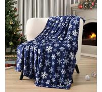 PAVILIA Manta de Navidad | Cobija de Forro Polar de Navidad de Copo de Nieve Azul Marino | Suave, Afelpada, cálida Manta de cabaña de Invierno, 50 x 60 Pulgadas (Azul Marino/Copo de Nieve Blanco)