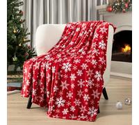 PAVILIA Manta de Navidad | Cobija de Forro Polar de Navidad de Copo de Nieve Rojo | Suave, Afelpada, cálida Manta de cabaña de Invierno, 50 x 60 Pulgadas (Copo de Nieve Rojo/Blanco)