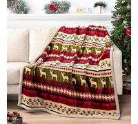 PAVILIA Manta de Navidad de vellón Sherpa, decoración navideña de Felpa, Renos, acogedora Manta Reversible de Invierno para sofá, sillón, 50 x 60 Pulgadas