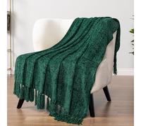 PAVILIA Manta de Punto Decorativa con Textura Aterciopelada, Manta de Chenilla Suave con Flecos de Borlas para Sofá o Cama, Bohemio, Acogedora, Ligera, Verde Esmeralda, 50 x 60 Pulgadas