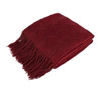 PAVILIA Manta de Punto Rojo Granate de 50 x 60 Pulgadas, 100% acrílico, Suave y cálida, patrón geométrico con borlas, Uso en Interiores y Exteriores