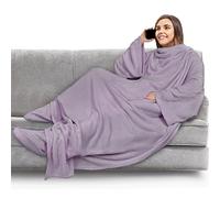 PAVILIA - Manta polar para llevar puesta con mangas y bolsillos para los pies para mujer y hombre, manta tipo bata de felpa cálida y acogedora, idea de regalo para esposa o madre, morado claro