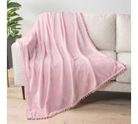 PAVILIA Manta Rosa Claro con Pompones, Manta de Forro Polar Suave y Acogedora, 50x60 Pulgadas, Regalo Decorativo para el Hogar