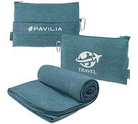 PAVILIA Manta y almohada de viaje suave y compacta, manta plegable para avión en bolsa, juego de manta de vuelo portátil ligera con correa de equipaje, accesorios de regalo para camping, avión, coche,