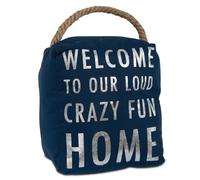Pavilion Gift company Open Door Decor - Bienvenido a Nuestra Loud Crazy Fun House Azul Marino & Plata Tope para Puerta con Mango
