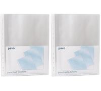 Pavo - 100 fundas perforadas/Fundas multitaladro extra fuertes A4 de cristal transparente de 60 micras, PP (Paquete de 2)