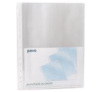 Pavo - 100 fundas perforadas/Fundas multitaladro extra fuertes A4 de cristal transparente de 80 micras, PP