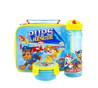 Paw Patrol Conjunto de lonchera para niños | Bolsa de comida aislada, botella y recipiente para bocadillos | Chase, Rubble, Marshall, Skye | Bolsa aislada mantiene la comida fresca | Material duradero