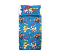 Paw Patrol Juego de sábanas para Cama Individual, sábana encimera, sábana Bajera Ajustable, Funda de Almohada, Color Azul, 100% algodón, Producto Oficial
