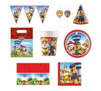 Paw Patrol Party Tableware Set - "Rescue Heroes"; Plastic Bags, Tablecover, Flag Banner, Hats, Straws, Plates, Cups & Napkins; Procos Official; Kids Party Supplies