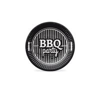PAW - Platos Desechable para Fiestas (18 cm) I 8 Piezas I Platos de Papel Ideal para Bodas, Comuniones, Fiestas, Cumpleaños I Impresión de Vasos de Papel al Agua I BBQ Party Negro