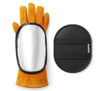 PAWBOSE Guantes de protección para soldadura con deflector para la mano, guante resistente al calor con protección de muñeca ajustable para MIG, TIG, palma trasera aluminizada con costuras de Kevlar