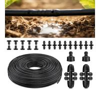 Pawfly 6,35 mm Manguera de goteo (rollo de 61 m), Tubo goteo con separación de 15 cm, Manguera de riego PE con 24 piezas, tubo distribuidor negro para sistemas de riego por goteo
