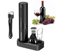 Pawfly Juego Abrebotellas Eléctrico Recargable 5 en 1 Descorchador Automático con Aerador Vaciador Tapón al Vacío Cortafoil y Base Carga USB-C Sacacorchos Eléctrico