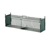 Pawhut trampa para animales vivos 100x25x28 cm jaula trampa para gatos con 2 puertas asa y marco de acero para ratones roedores verde oscuro