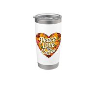 Paz Amor Y Café Amante Corazón Artístico Retro Vintage Diversión Vaso térmico de acero inoxidable de doble pared