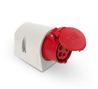 PC Electric PCE1256 CEE Toma de Pared, 32 A, 5 Pines, IP44, Rojo y Gris | Enchufe de pared industrial con protección contra salpicaduras, conector de corriente trifásica y montaje en superficie.