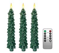 PChero Velas LED en forma de árbol de Navidad, 3 velas de Navidad que funcionan con pilas, velas parpadeantes de cera real sin llama para decoración del hogar, festival, chimenea, amarillo cálido
