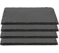pcmoviles Plato Llano de Pizarra Natural - Pack 4 Bandejas 32 x 17 cm | Platos para Sushi, Tapas, Quesos y Aperitivos | Fuente de Cocina Decorativa, Negra