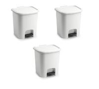 pcmoviles Set de 3 Papeleras Cube con Pedal, 7,5 Litros, BLANCO, 24 x 22 x 25,5 cm, para Baño y Oficina