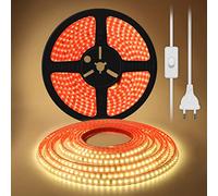pcning 5M Fita LED 220V sin Transformador con Interruptor, 5 Metros Flexible Luz Tira LED Adhesiva Corte 10 CM 12 Watt/m Para Interior Exterior (Blanco calido, 5)