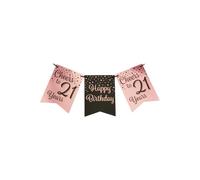 PD-Party - guirnalda de cumpleaños - cadena de banderines - decoración de cumpleaños - cartel de feliz cumpleaños - 21 cumpleaños mujer y hombre - rosa negro - longitud de la guirnalda 6 metros