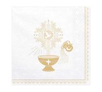 PDL - Servilletas para primera comunión, confirmación, bautizo, confirmación, blanco, dorado, diseño de cáliz paloma (20 unidades)