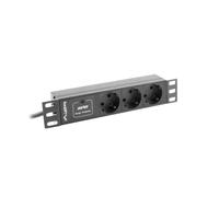 PDU Lanberg PDU-03F-0200-IEC-BK 3 Schuko 4000W 16A Protección Sobretensiones Rack 1U Aluminio 10" 2m Negro