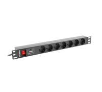 PDU Lanberg PDU-07F-0200-BK 7 Salidas AC Tipo F 16A Protección Sobretensiones Rack 1U Horizontal Aluminio