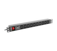 PDU Lanberg PDU-10I-0200-IEC-BK 1U 10xC13 Horizontal 10A Aluminio Negro Protección Sobretensiones 2m