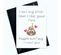 Peachy Antics Divertida tarjeta de cumpleaños con texto en inglés I Eat MY Poop Then I Lick Your Face Happie Burfday I Woof You AP89