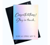 Peachy Antics Divertidas tarjetas de trabajo con texto en inglés Stay In Touch Because We Won't Card Joke Laughter, color rosa y morado SP60