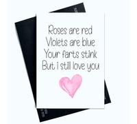 Peachy Antics Roses Are Red Violets Are Blue Your Farts Stink But I Still Love You - Tarjeta de San Valentín para novia AP135