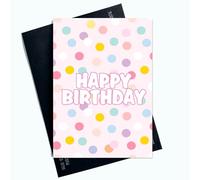 Peachy Antics SP181 - Tarjeta de cumpleaños colorida para ella, para niñas, para niños, amigos y familiares, tarjeta de cumpleaños con estampado rosa punteado SP181