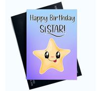 Peachy Antics - Tarjeta de cumpleaños con texto en inglés Happy Birthday To My Sistar For Sister On Her Birthday para su miembro de la familia, azul y morado SP176